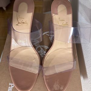 SOLD- Christian Louboutin Just Nothing 85 Patent/PVC Nude